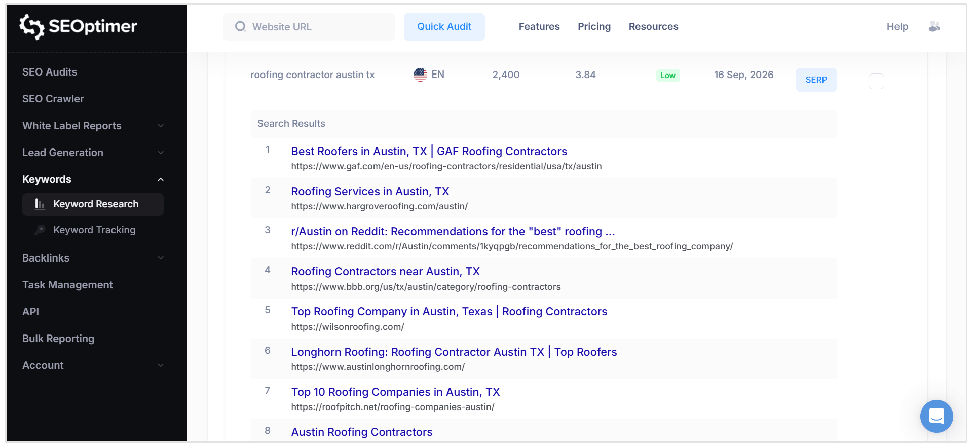 Examine SERPs with keyword research tool
